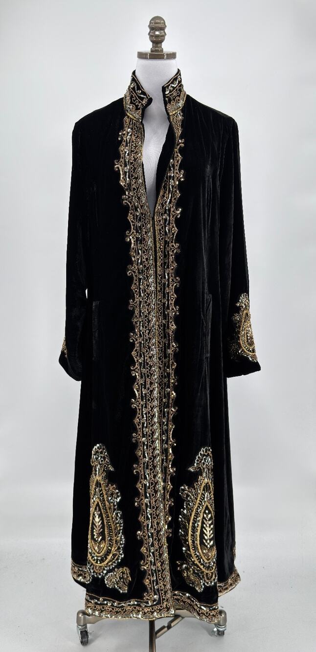 Soft Surroundings Heritage Black Velvet Beaded Embroidered Duster Jacket Sz XL